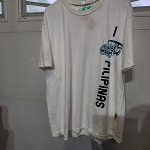 White Graphic T-Shirt with Blue Print Original Tshirt From